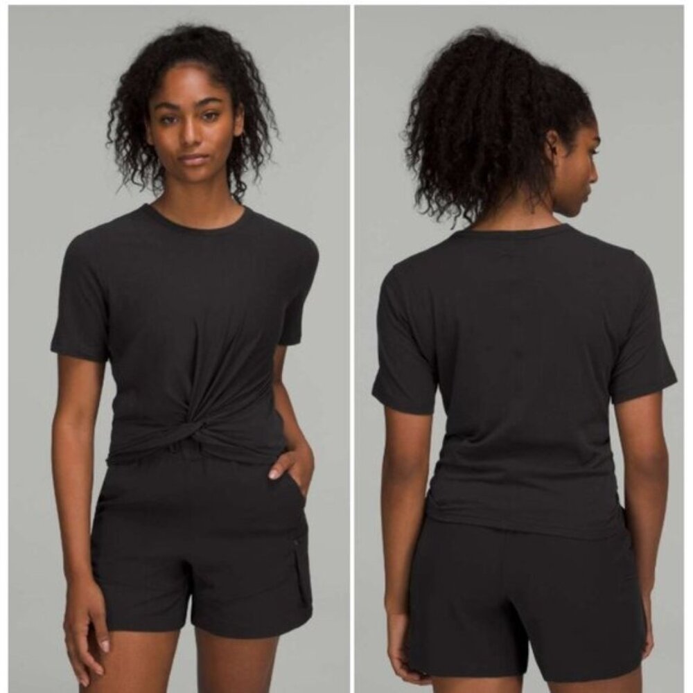 Lululemon Black Knot-Front Short Sleeve Top -  Women